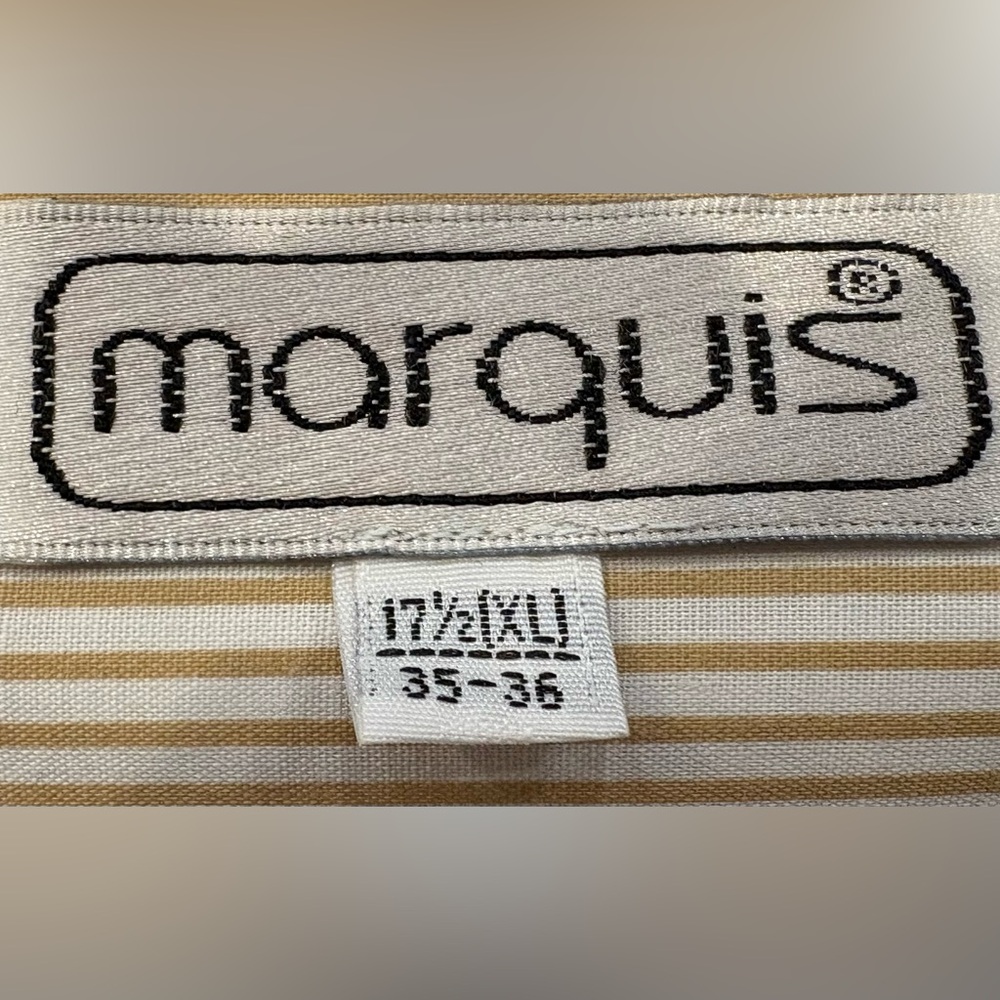 Marquis Tan & White Striped Long Sleeve Embroidered Shirt, XL 17.5 35/36 - Picture 2 of 8